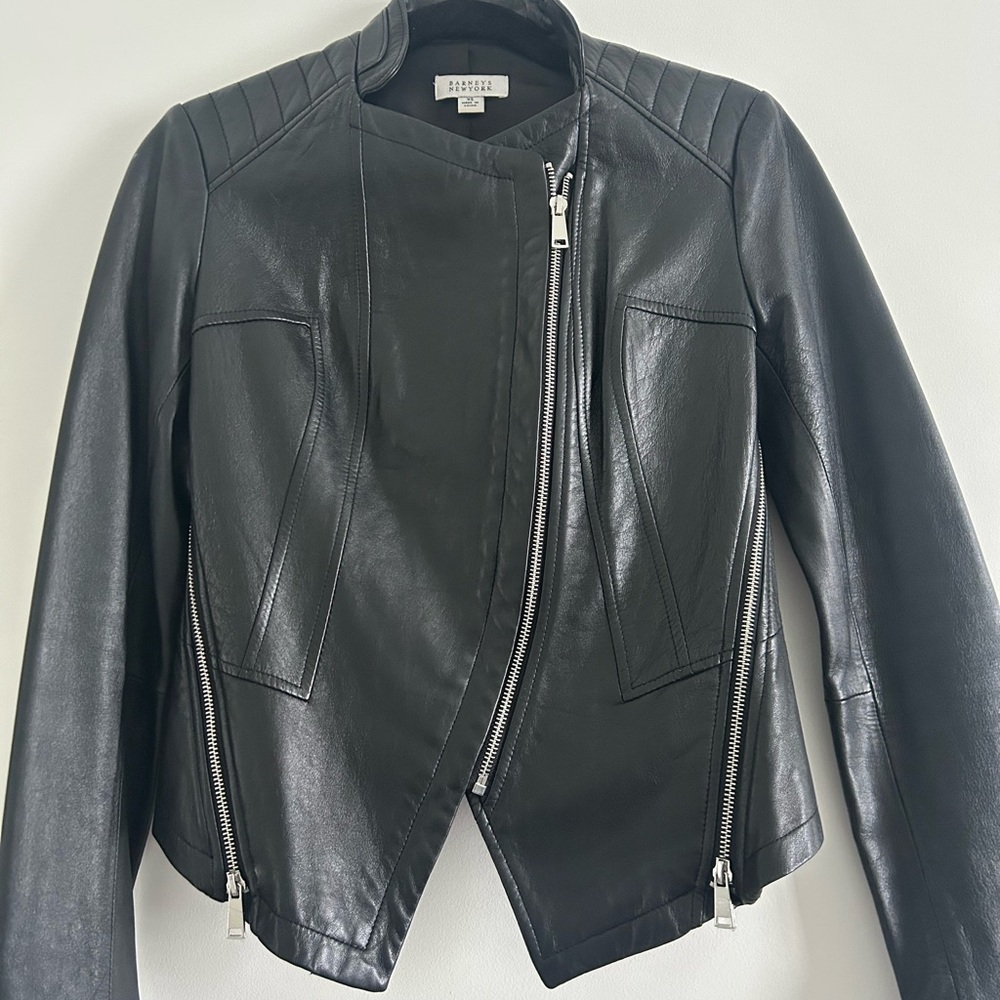 Barneys New York Black Leather Jacket; size XS